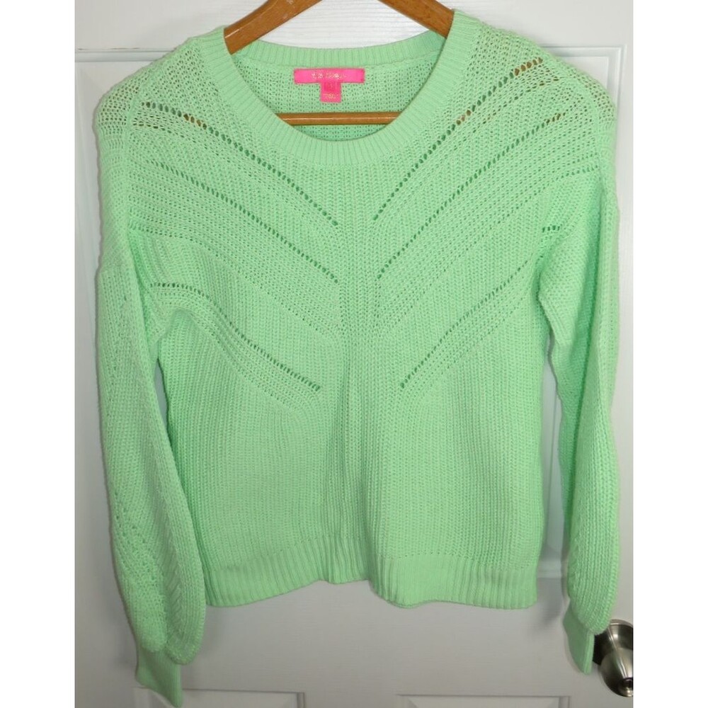 Lilly Pulitzer Bristow Sweater Womens Medium Boxy Relaxed Green Knit Cotton